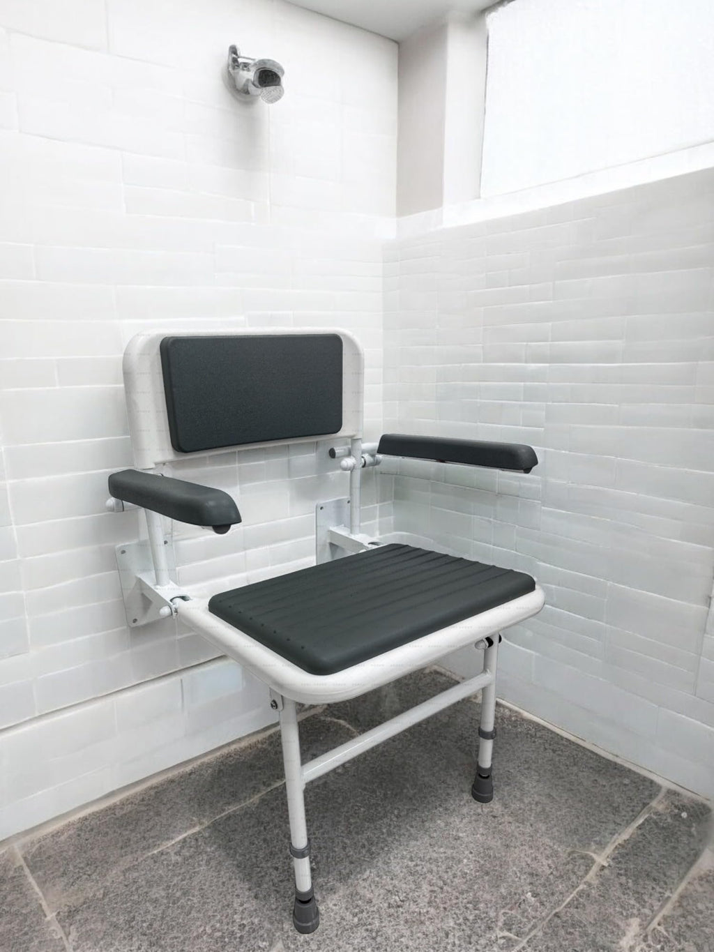 Wall Mounted Foldable Shower Seat with Folding Padded Arms, Back & Seat, Adjustable Height K6225