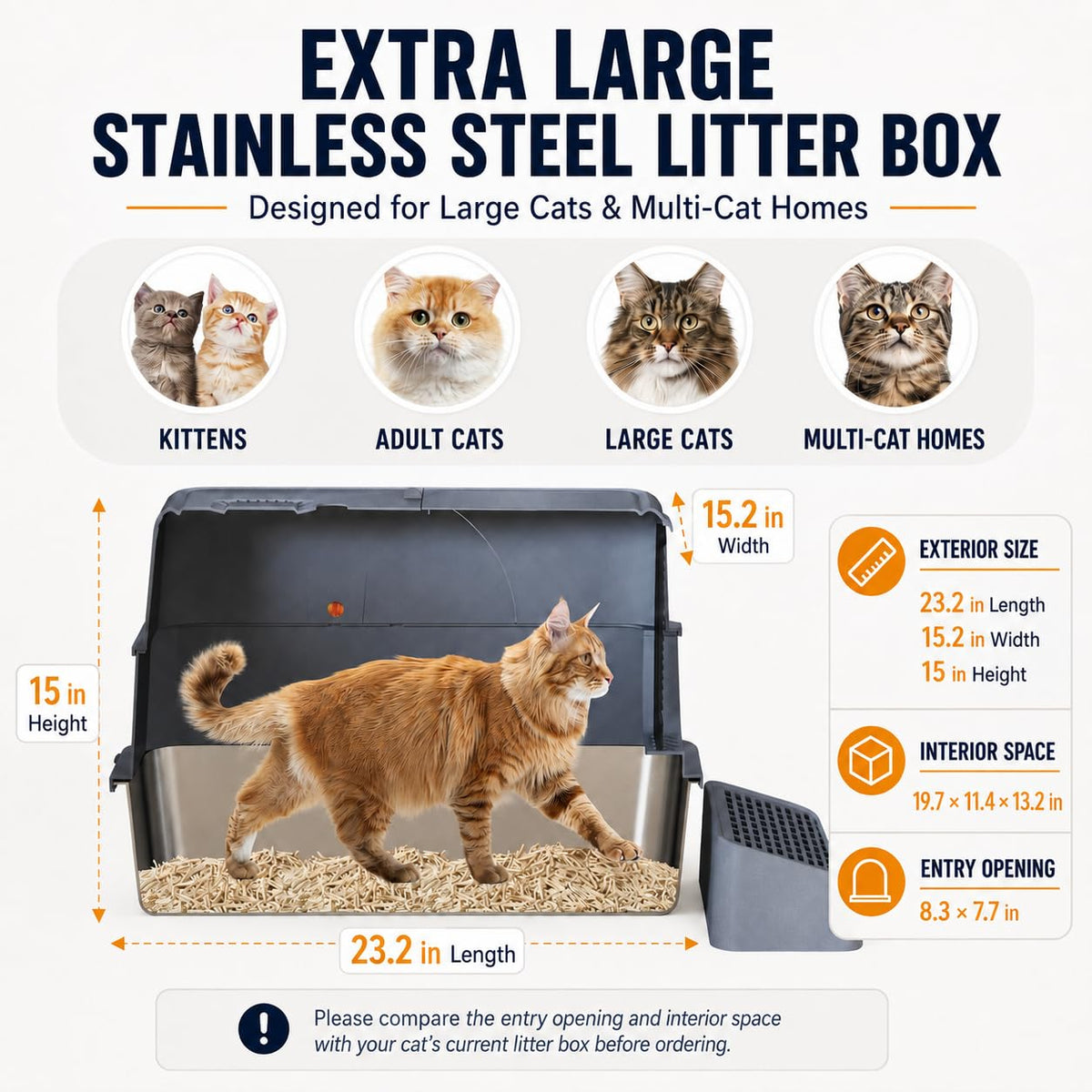 Extra Large Stainless Steel Cat Litter Box with Lid M545422