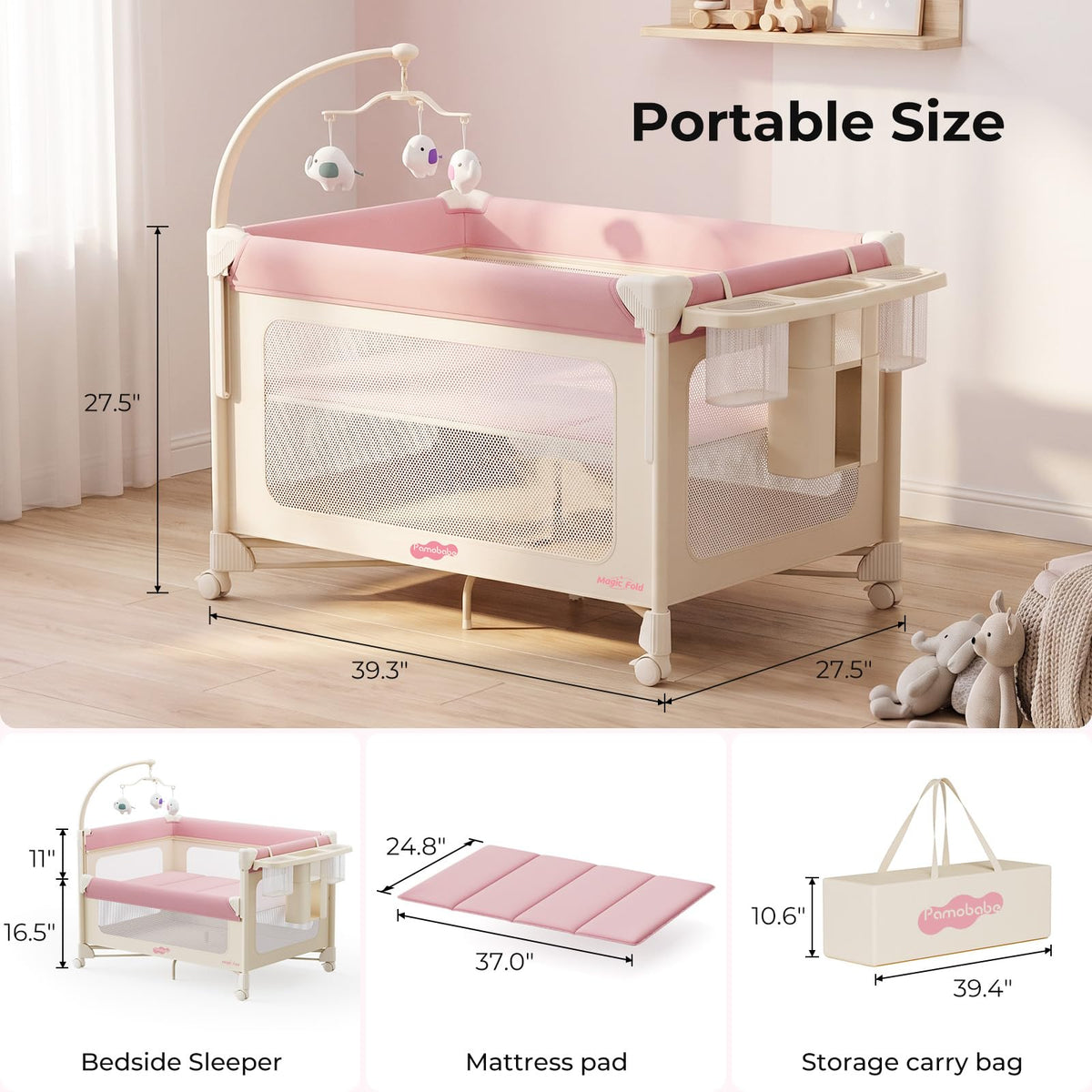 5 in 1 Pack and Play Bedside Crib Playard with Mattress D6312