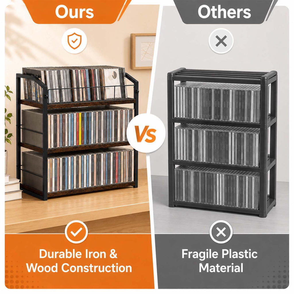 3-Tier Metal and Wood CD Storage Rack L7849