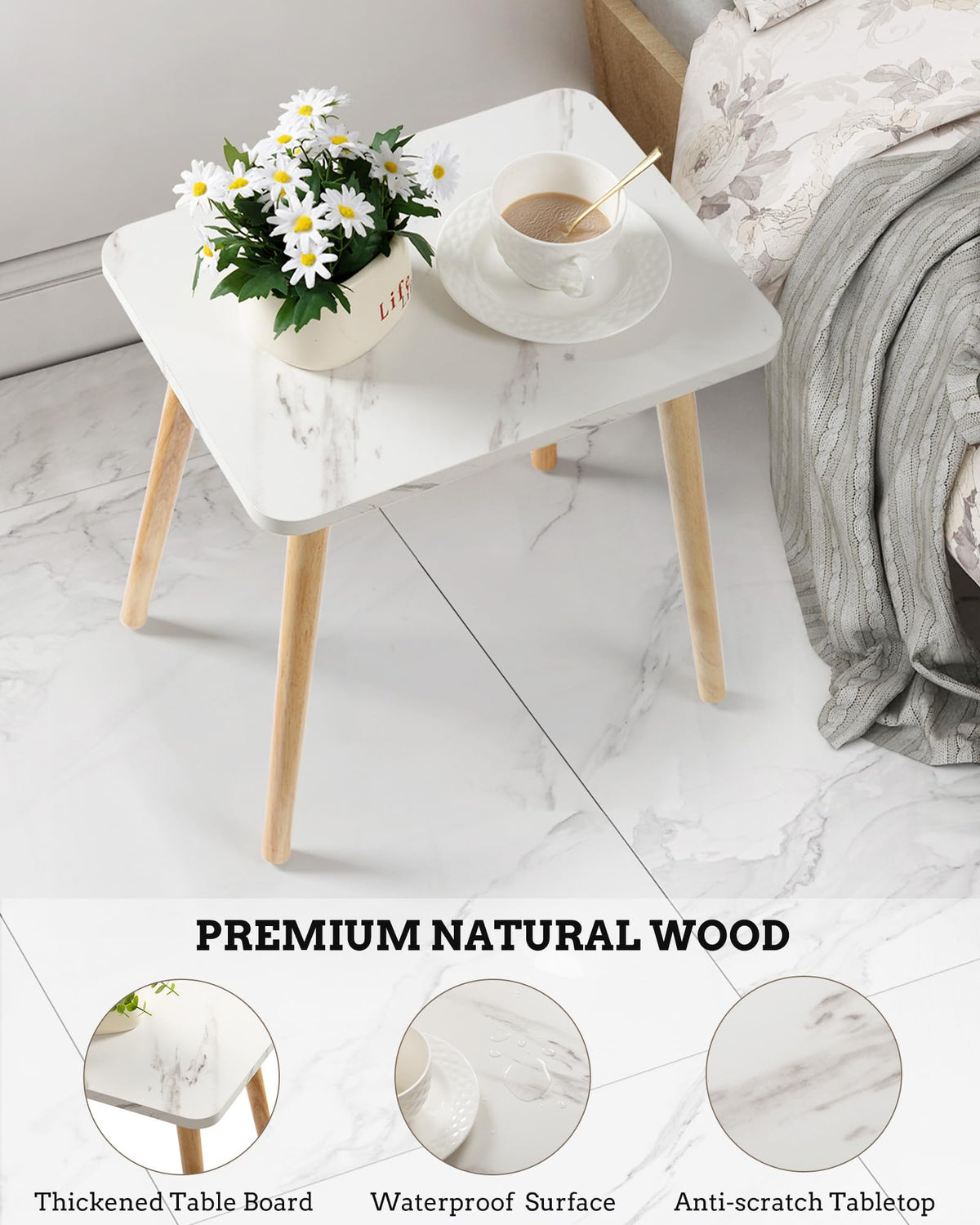 Set of 2 Small Side Table with Wood Legs C579