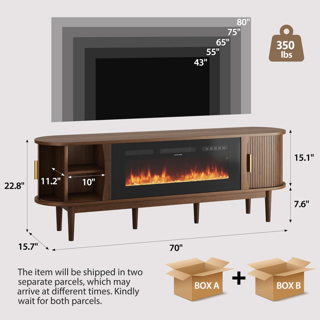 70″ Fluted Fireplace TV Stand with Sliding Tambour Doors K908