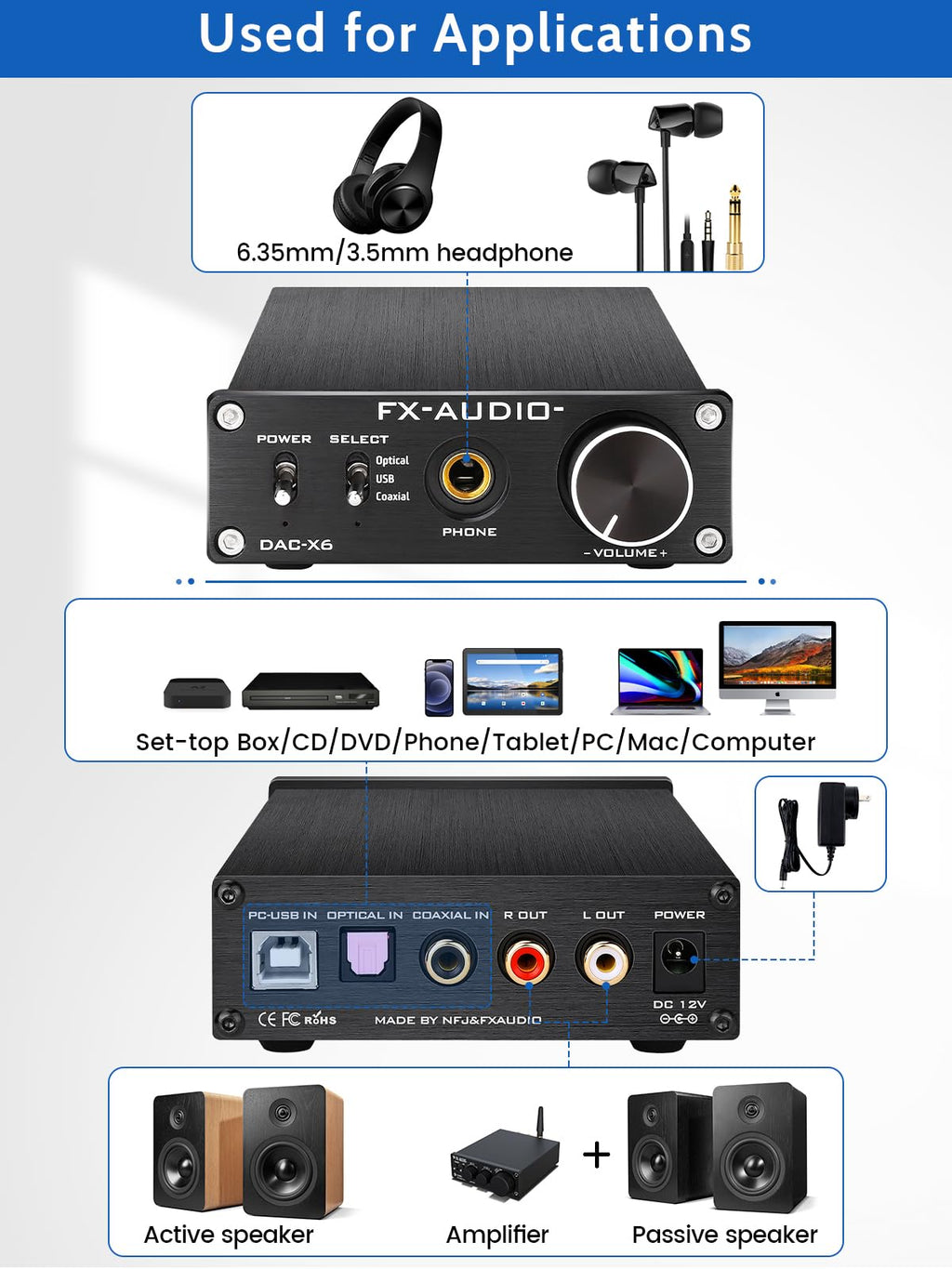 Black 24Bit/96KHz Digital Audio Decoder Headphone Amplifier S84600
