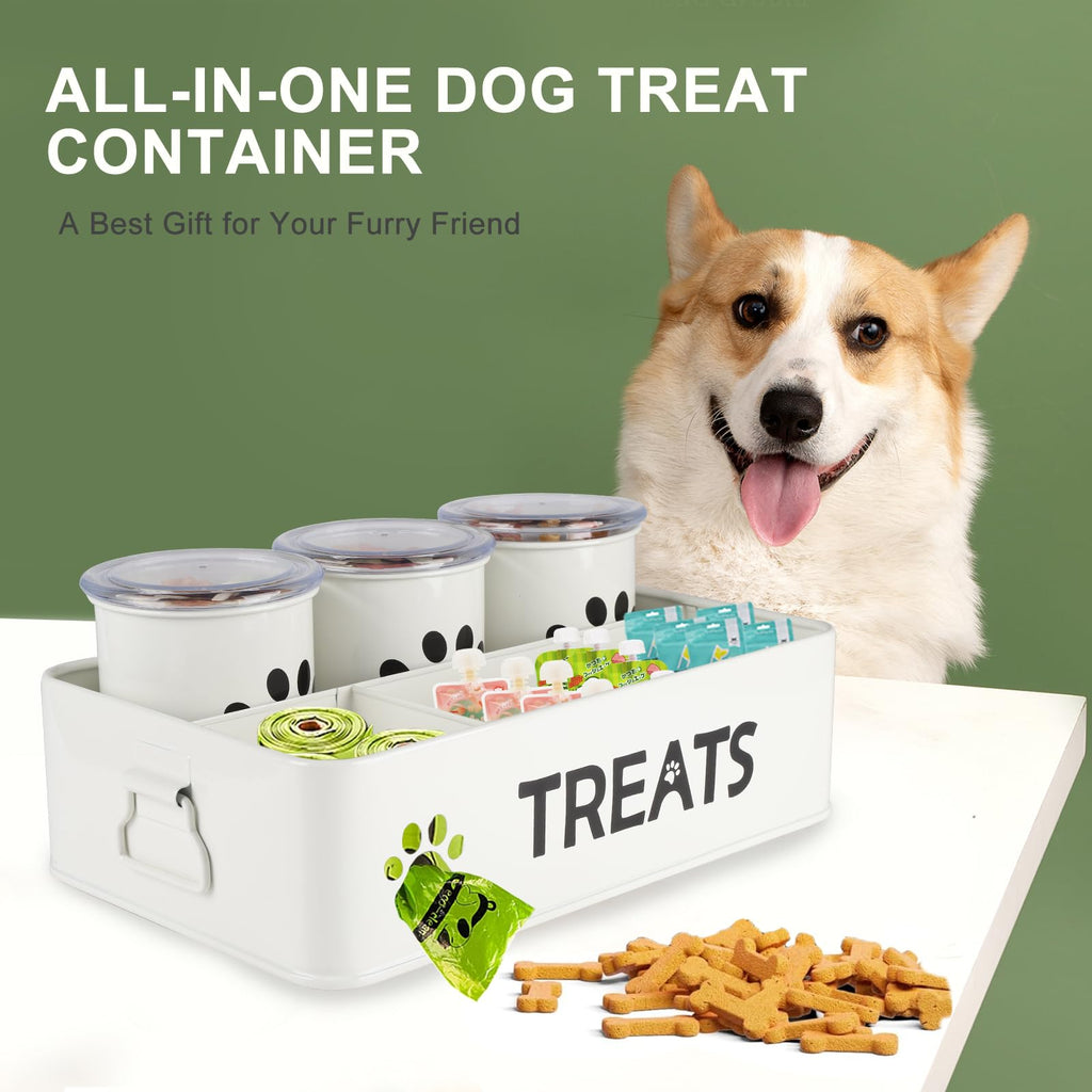 28oz Metal Dog Treat Container Set of 3 White J187544