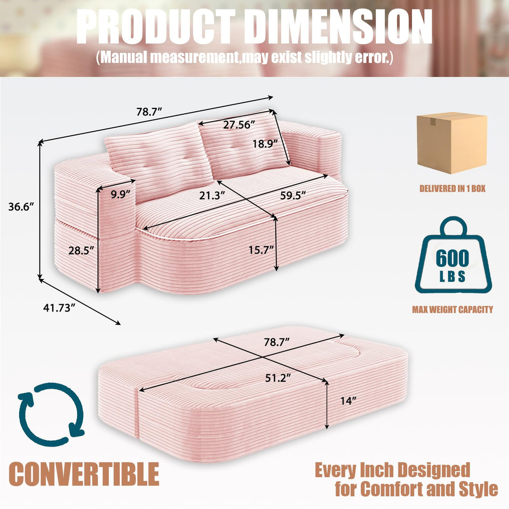 78.7" Pink Memory Foam Futon Sofa Bed S248008