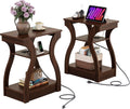 Brown End Tables Set of 2 with Charging Station P45490