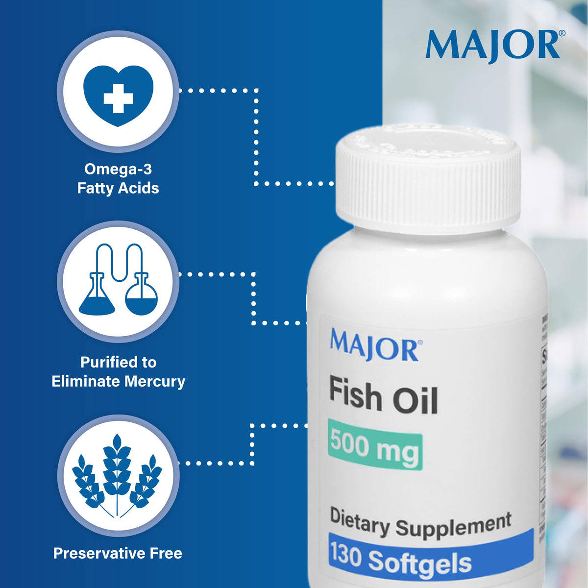 Fish Oil 500mg Softgels Omega-3 Dietary Supplement 130 Count Z566