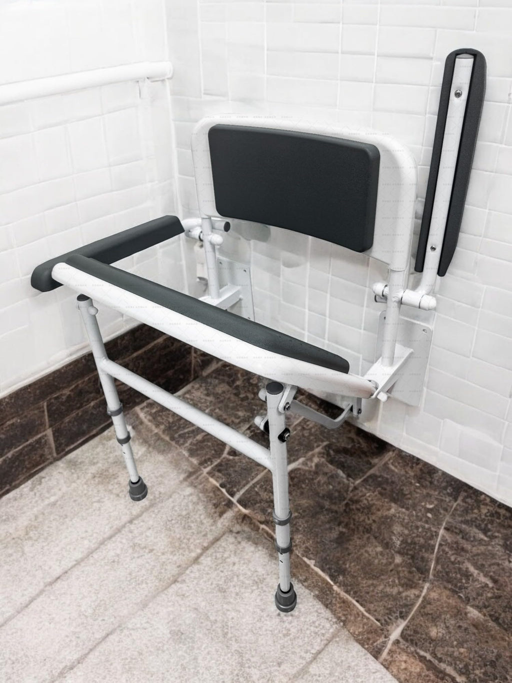 Wall Mounted Foldable Shower Seat with Folding Padded Arms, Back & Seat, Adjustable Height K6225