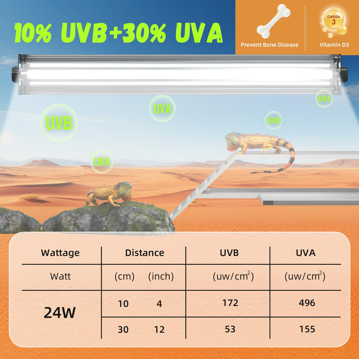 24W 10.0 T5 UVB Reptile Light Fixture Combo Kit 22inch Terrarium Hood X779