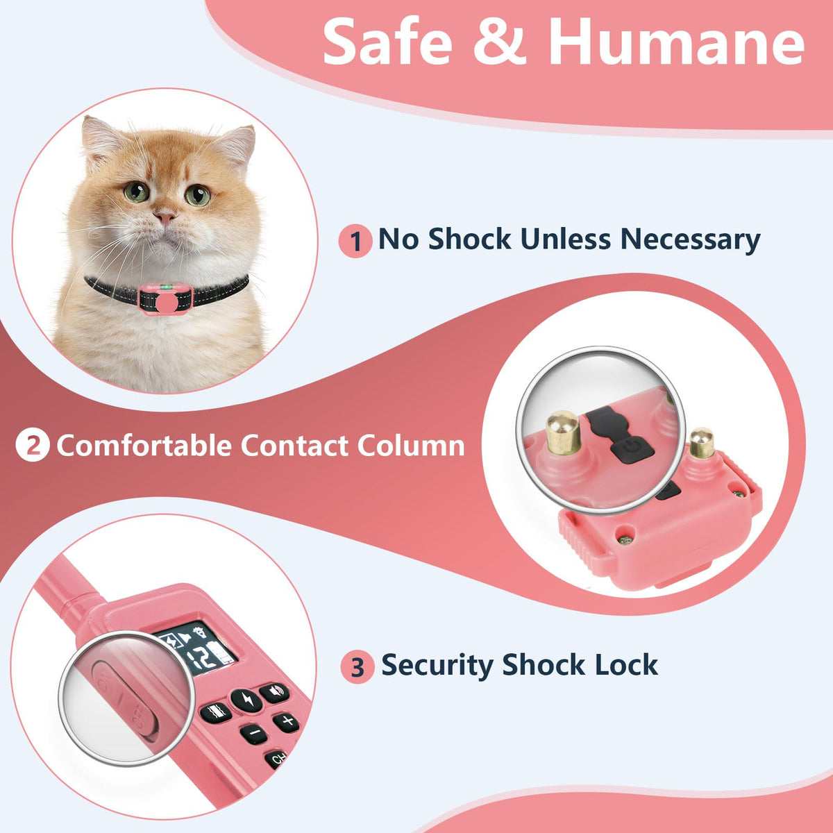 Cat Training Collar with Remote Shock Vibration Beep 3 Modes Waterproof Rechargeable Pink B329