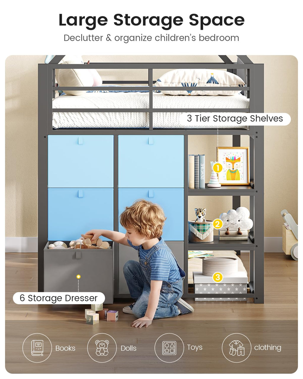 Twin Metal Loft Bed with Desk and Storage T562480