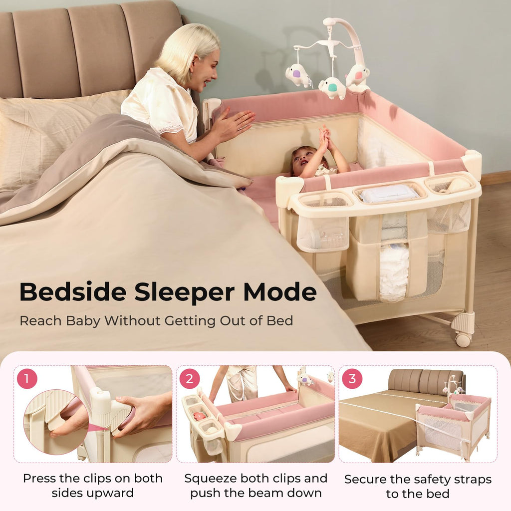 5 in 1 Pack and Play Bedside Crib Playard with Mattress D6312