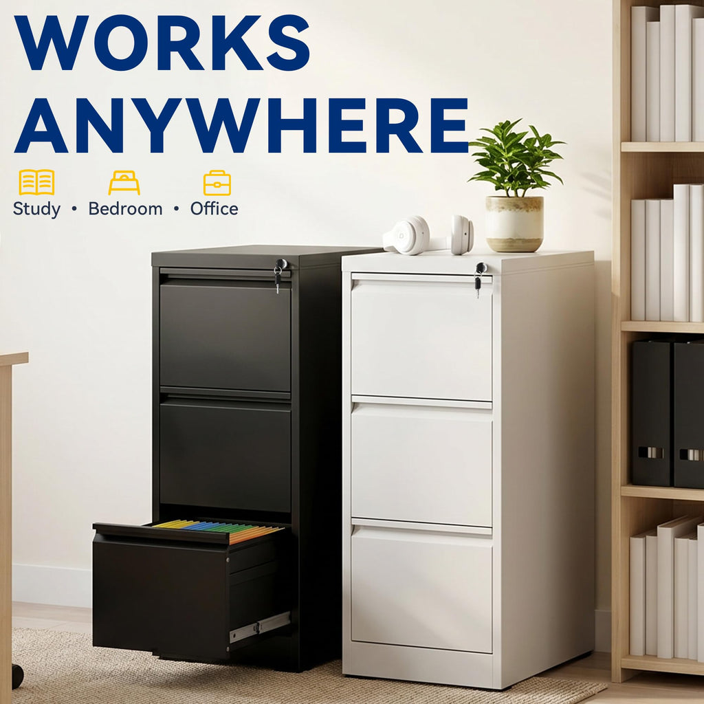 3 Drawer Black Metal File Cabinet with Lock D584