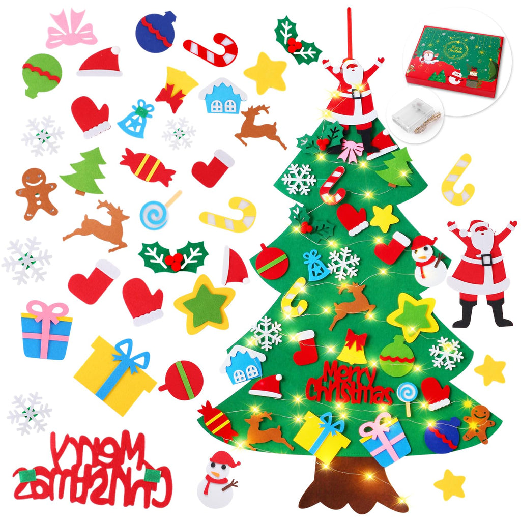 Felt Christmas Tree for Toddlers, 3.2ft Wall Hanging DIY Xmas Decorations with String Light T450810