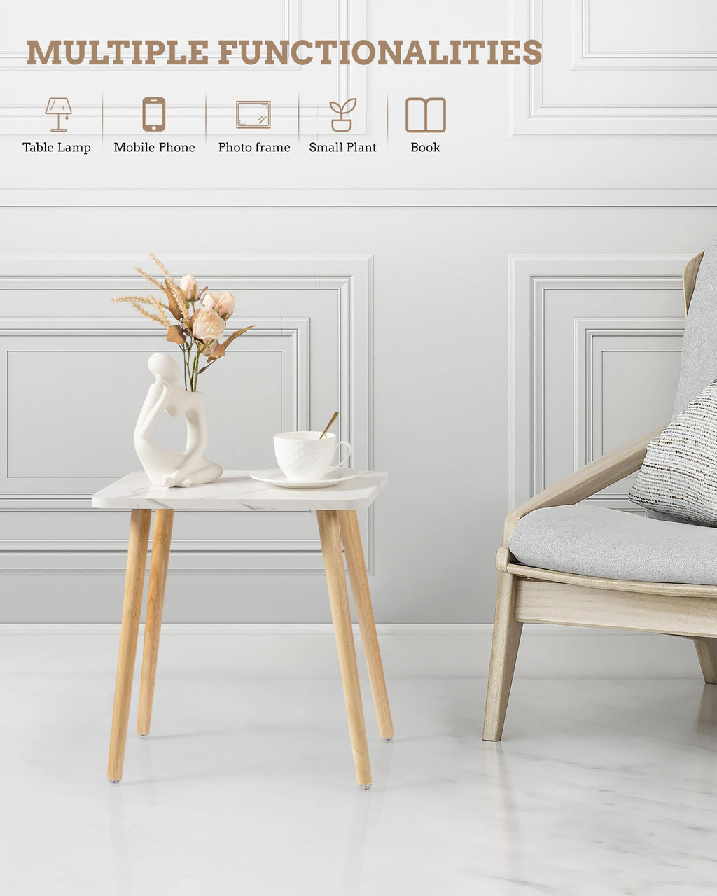Set of 2 Small Side Table with Wood Legs C579