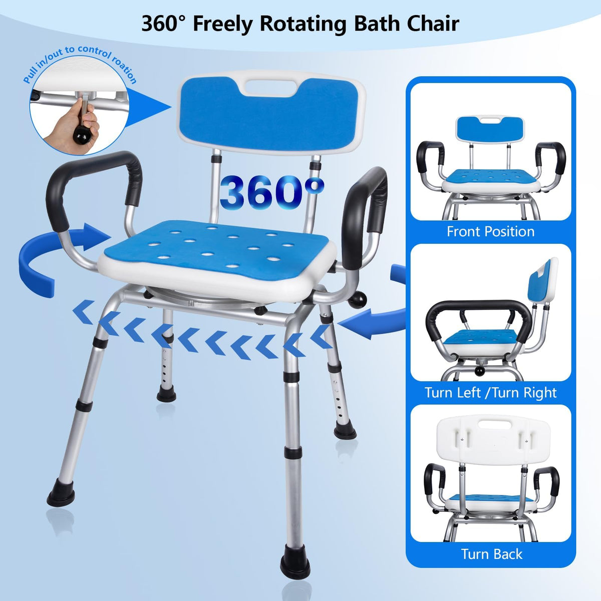 Swivel Shower Chair 500lbs Heavy Duty Adjustable Y83648