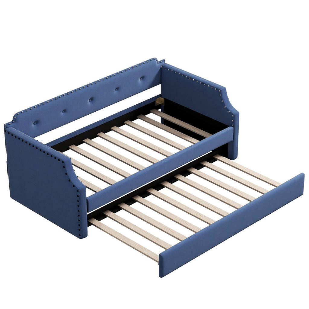 Blue Upholstered Daybed with Trundle D8475