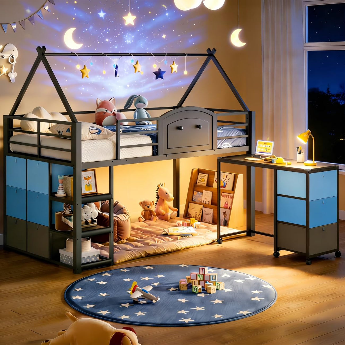 Twin Metal Loft Bed with Desk and Storage T562480