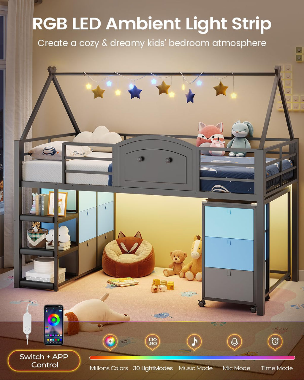 Twin Metal Loft Bed with Desk and Storage T562480