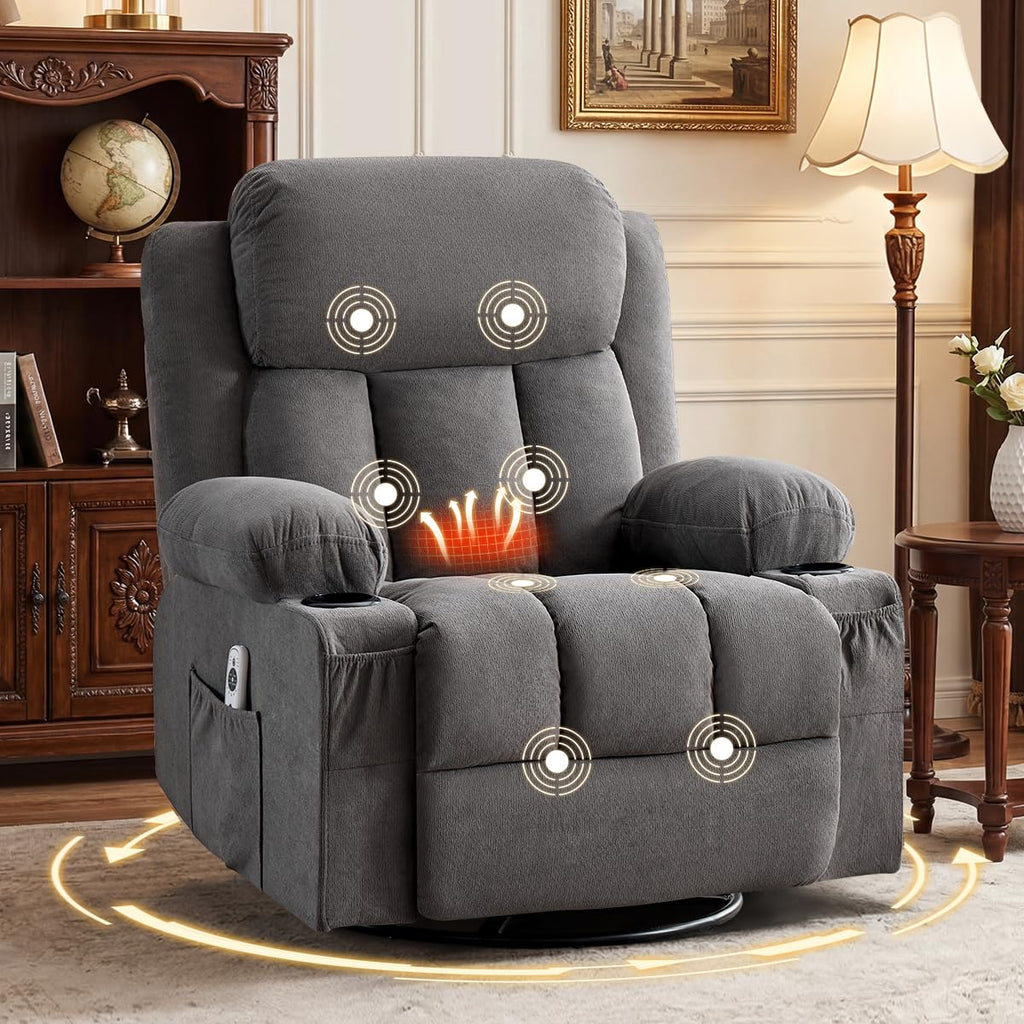 Swivel Rocker Recliner Chair with Vibration Massage & Lumbar Heating Y839833