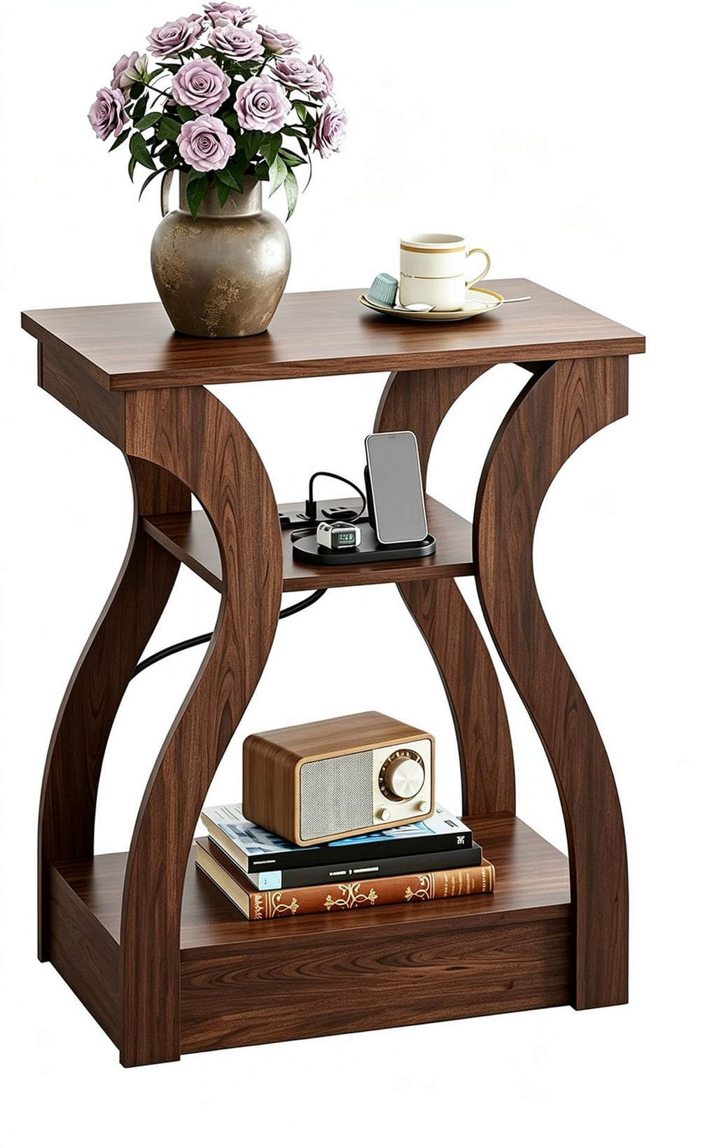 Brown End Tables Set of 2 with Charging Station P45490