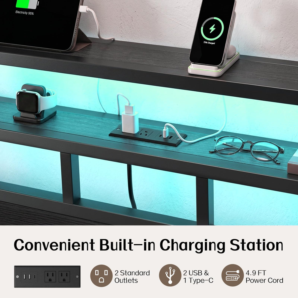 Full Size Bed Frame with Charging Station and LED G150594