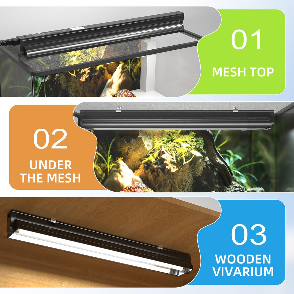 24W 10.0 T5 UVB Reptile Light Fixture Combo Kit 22inch Terrarium Hood X779