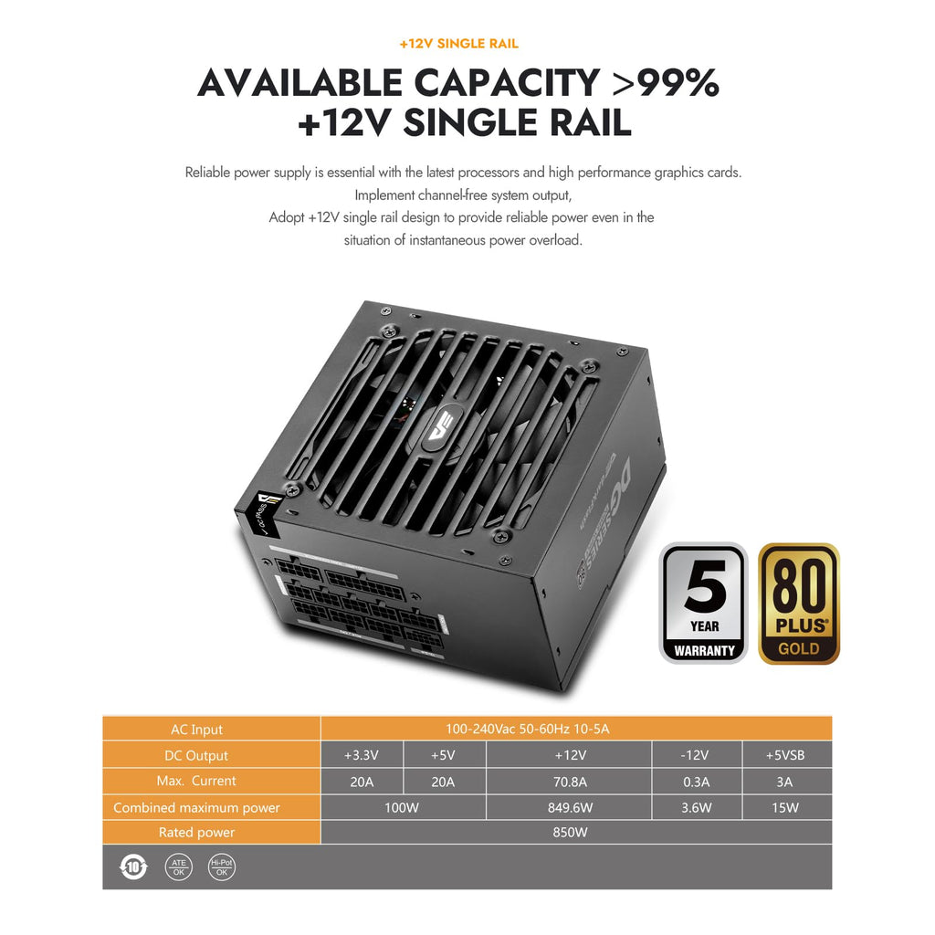 750W 80 Plus Gold ATX 3.1 PCIe 5.1 PC Power Supply, Black Y858939