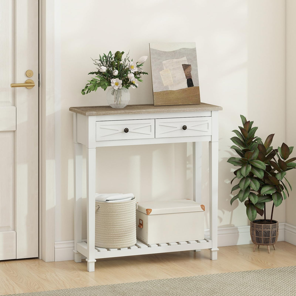 Narrow Console Table with 2 Drawers and Shelf K343512