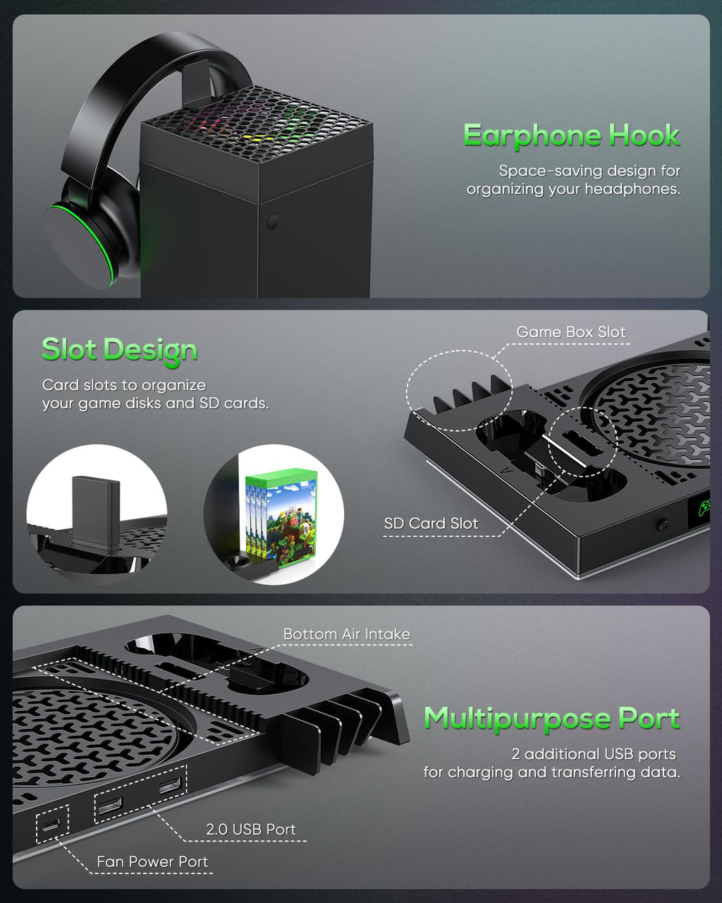 Black Cooling Fan Charge Stand for Xbox Series X Console Z8533