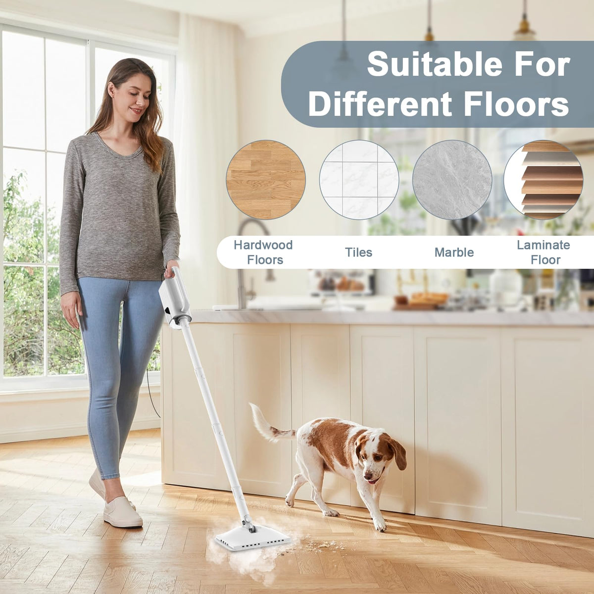 1200W Rotatable Steam Mop with 2 Modes, 400ML Tank, 23FT Cord N4468