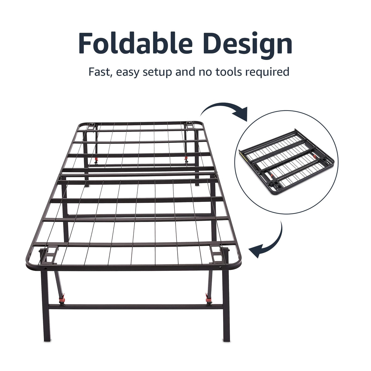 Foldable Metal Platform Bed Frame, 18 Inches High, Twin Size, Black J3851