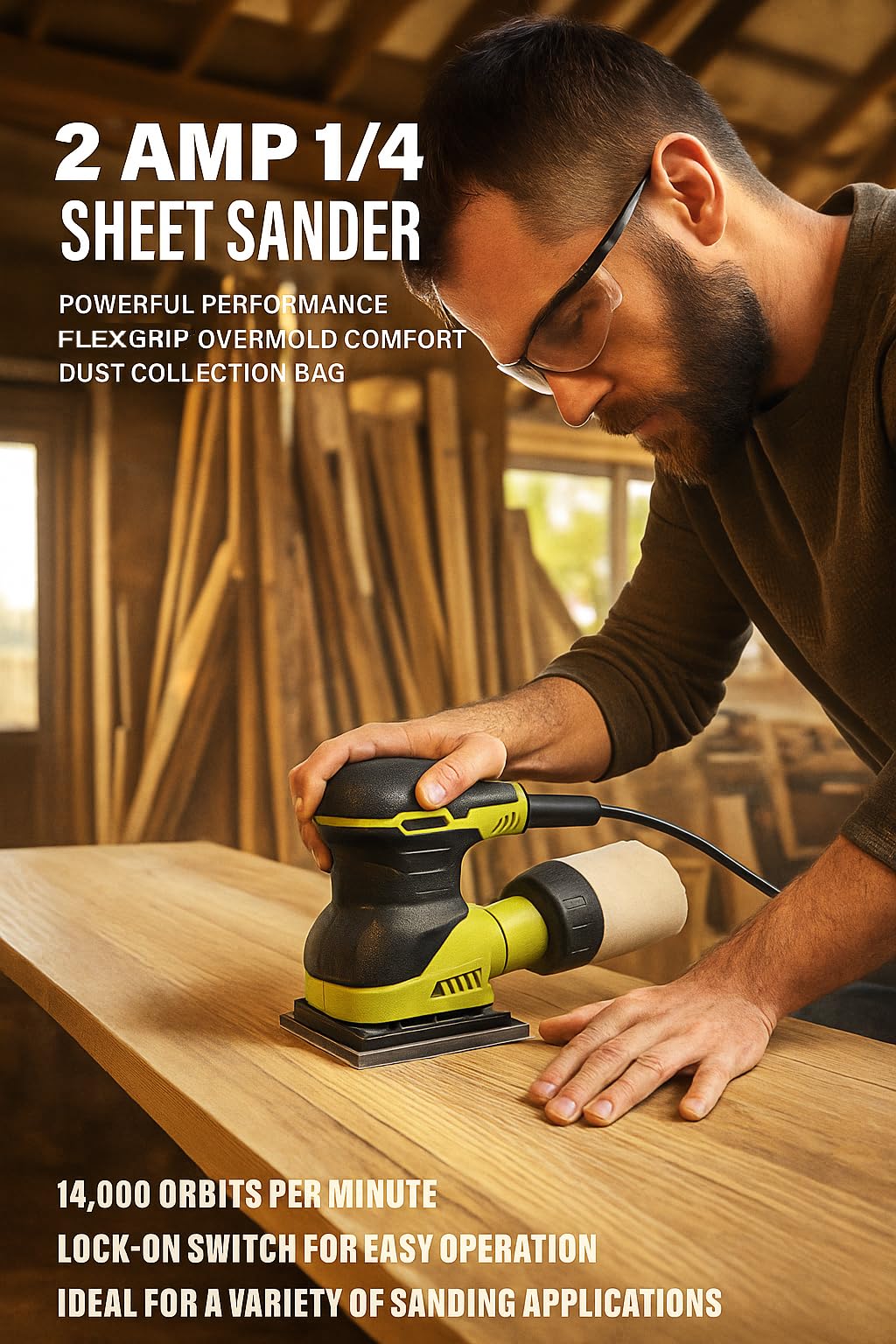 2 Amp Corded 1/4 Sheet Finishing Sander with Dust Collection Bag A5119