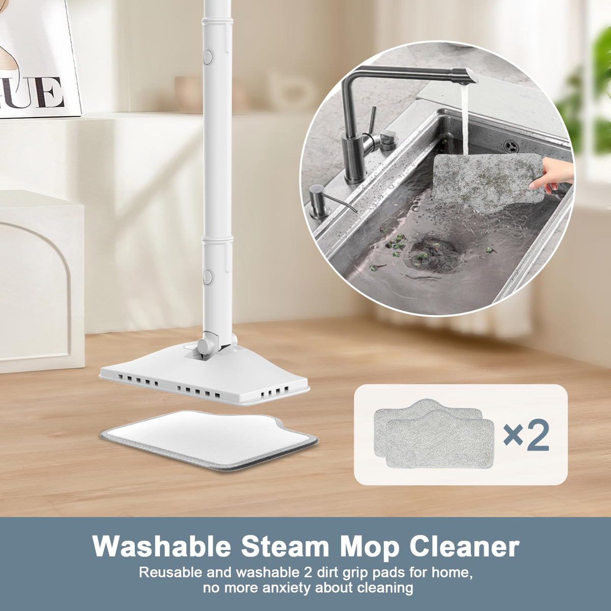 1200W Rotatable Steam Mop with 2 Modes, 400ML Tank, 23FT Cord N4468