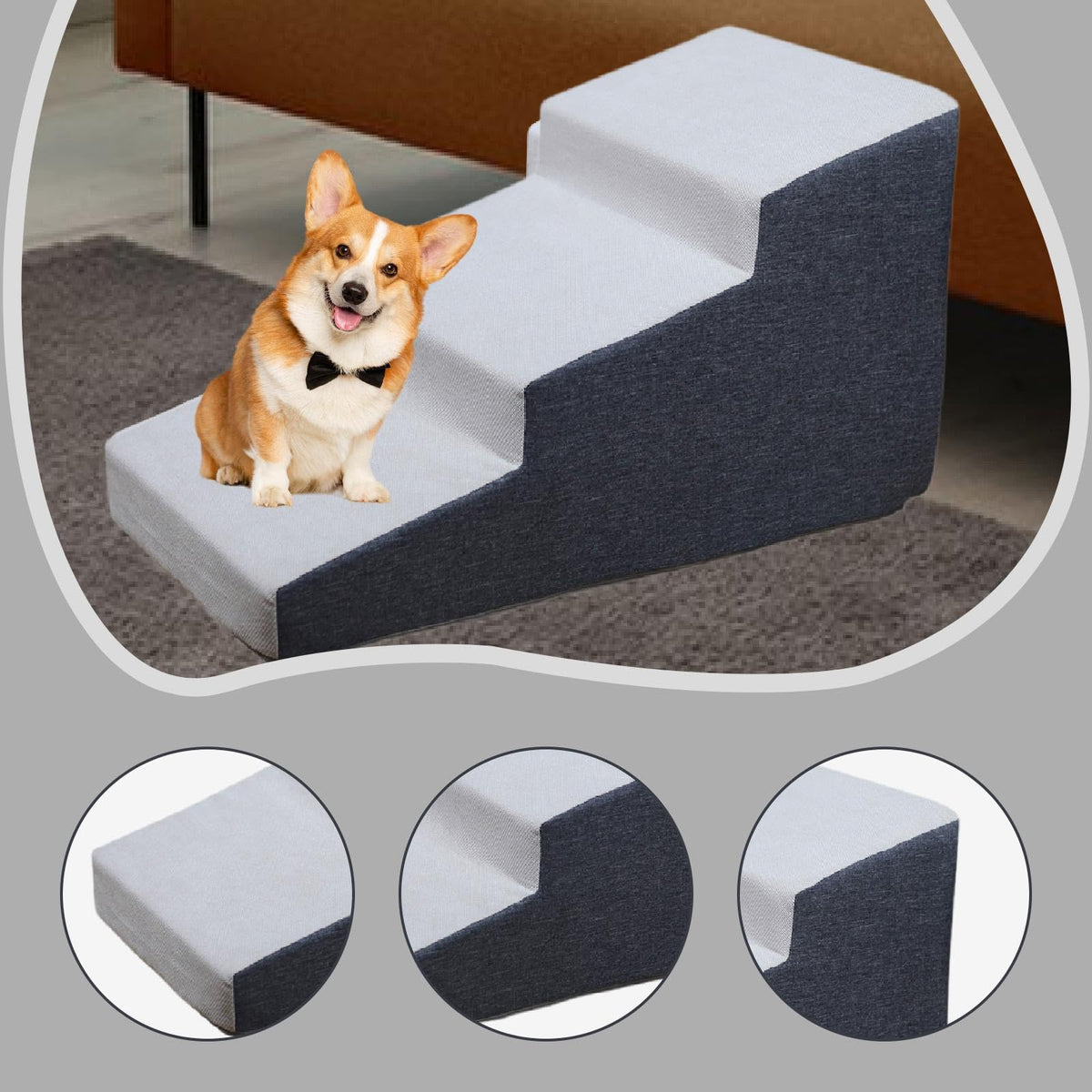 3 Step Dog Stairs Non-Slip Dark Gray H79873