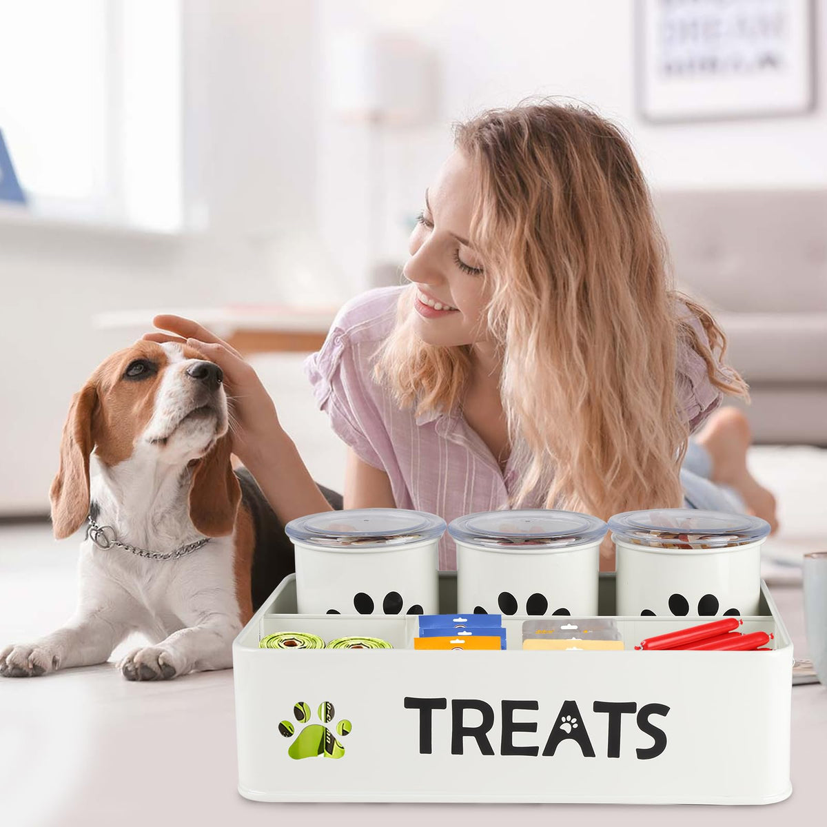 28oz Metal Dog Treat Container Set of 3 White J187544