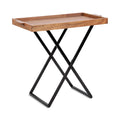 Natural Brown and Black Wood Tray Table with Removable Serving Tray Top U441