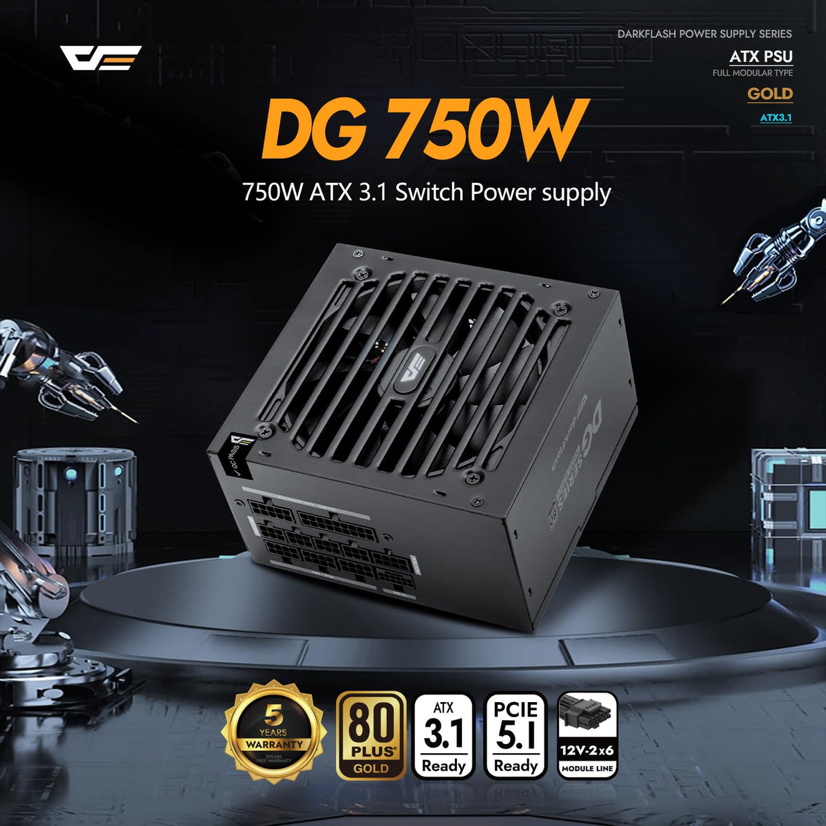 750W 80 Plus Gold ATX 3.1 PCIe 5.1 PC Power Supply, Black Y858939