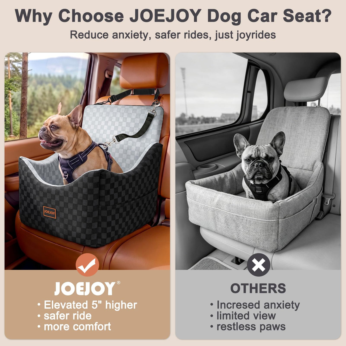 Elevated Dog Car Seat for Small/Medium Dogs up to 35 lbs, Memory Foam Grey Z247104