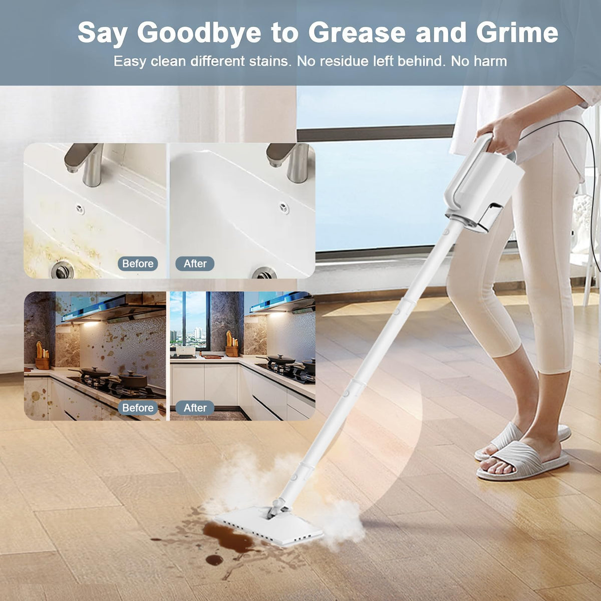 1200W Rotatable Steam Mop with 2 Modes, 400ML Tank, 23FT Cord N4468