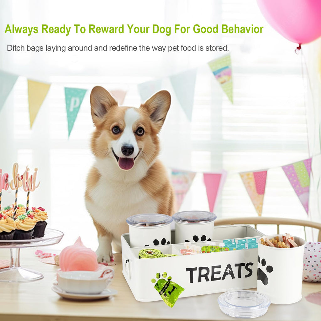28oz Metal Dog Treat Container Set of 3 White J187544