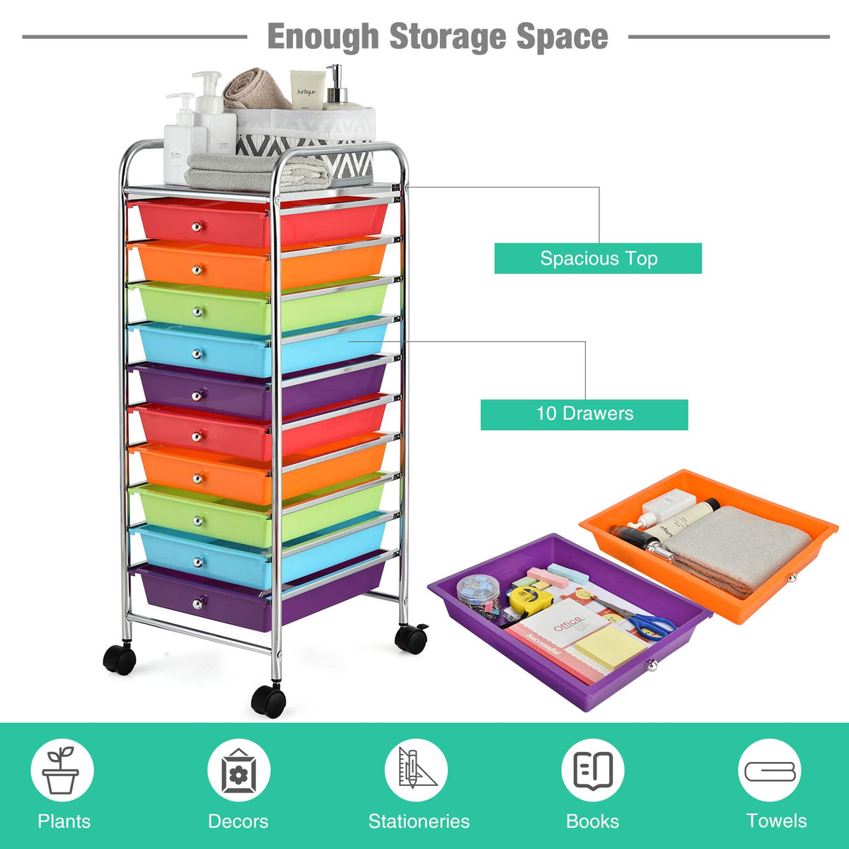10 Drawer Rolling Storage Cart with Wheels G167