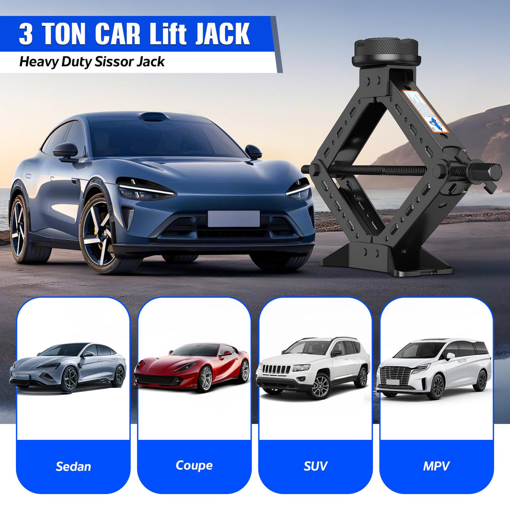 3 Ton Heavy Duty Scissor Jack Kit with Ratchet Wrench L73738