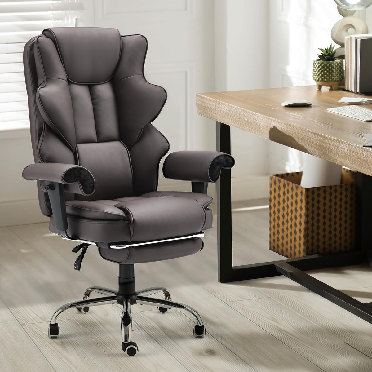 Brown Heated Massage Office Chair with Foot Rest Z510