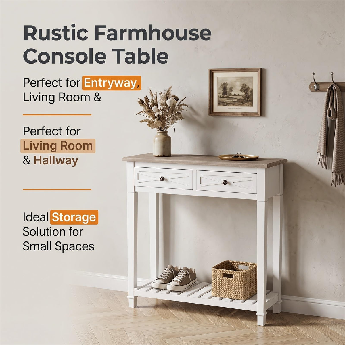 Narrow Console Table with 2 Drawers and Shelf K343512
