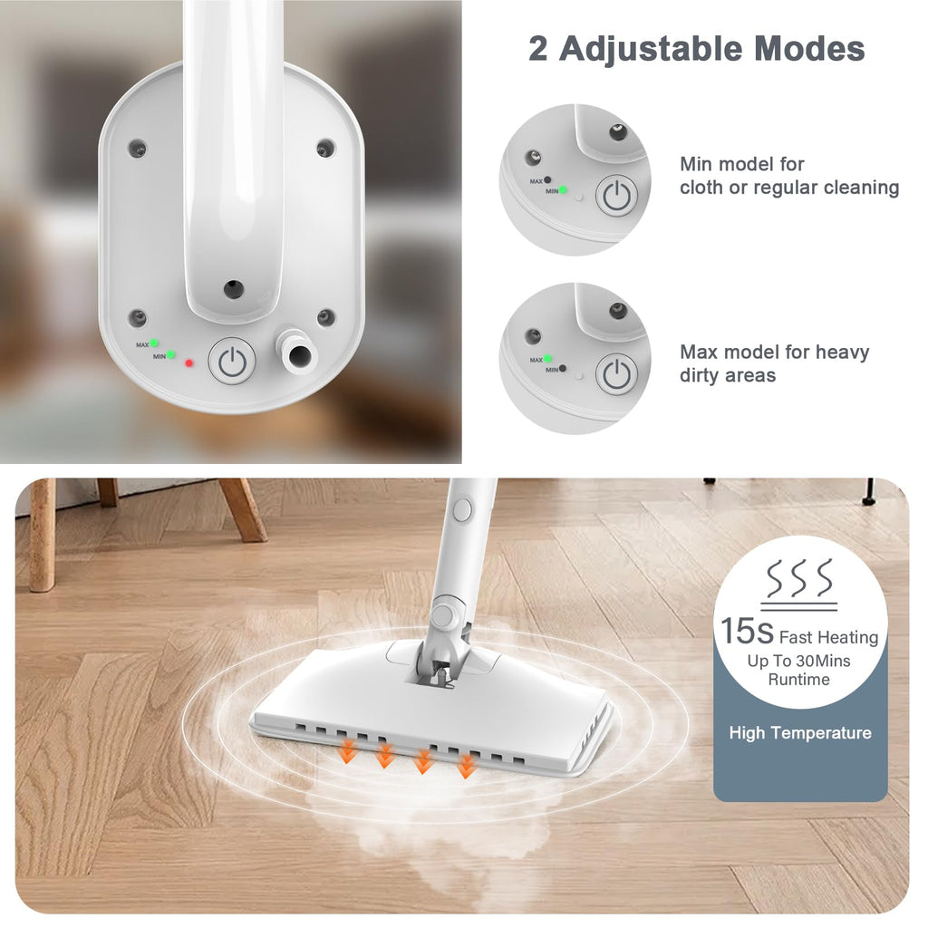 1200W Rotatable Steam Mop with 2 Modes, 400ML Tank, 23FT Cord N4468