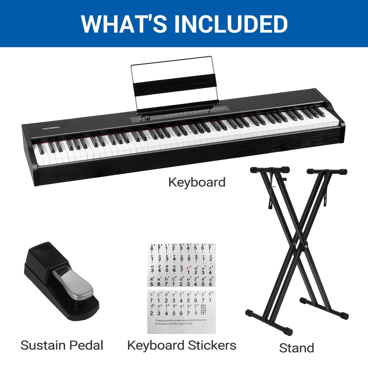 88-Key Weighted Digital Piano with X Stand and Sustain Pedal T30131