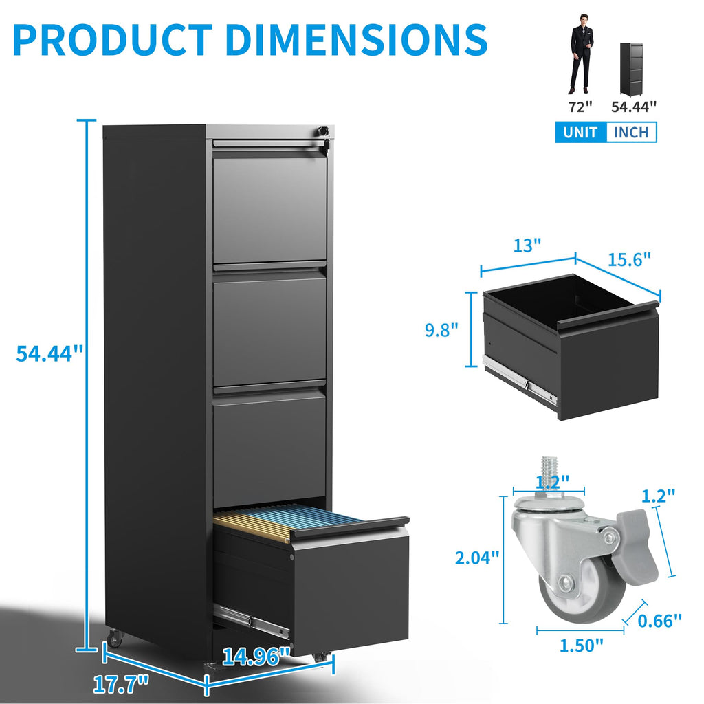 4-Drawer Mobile File Cabinet with Lock and Wheels P44022