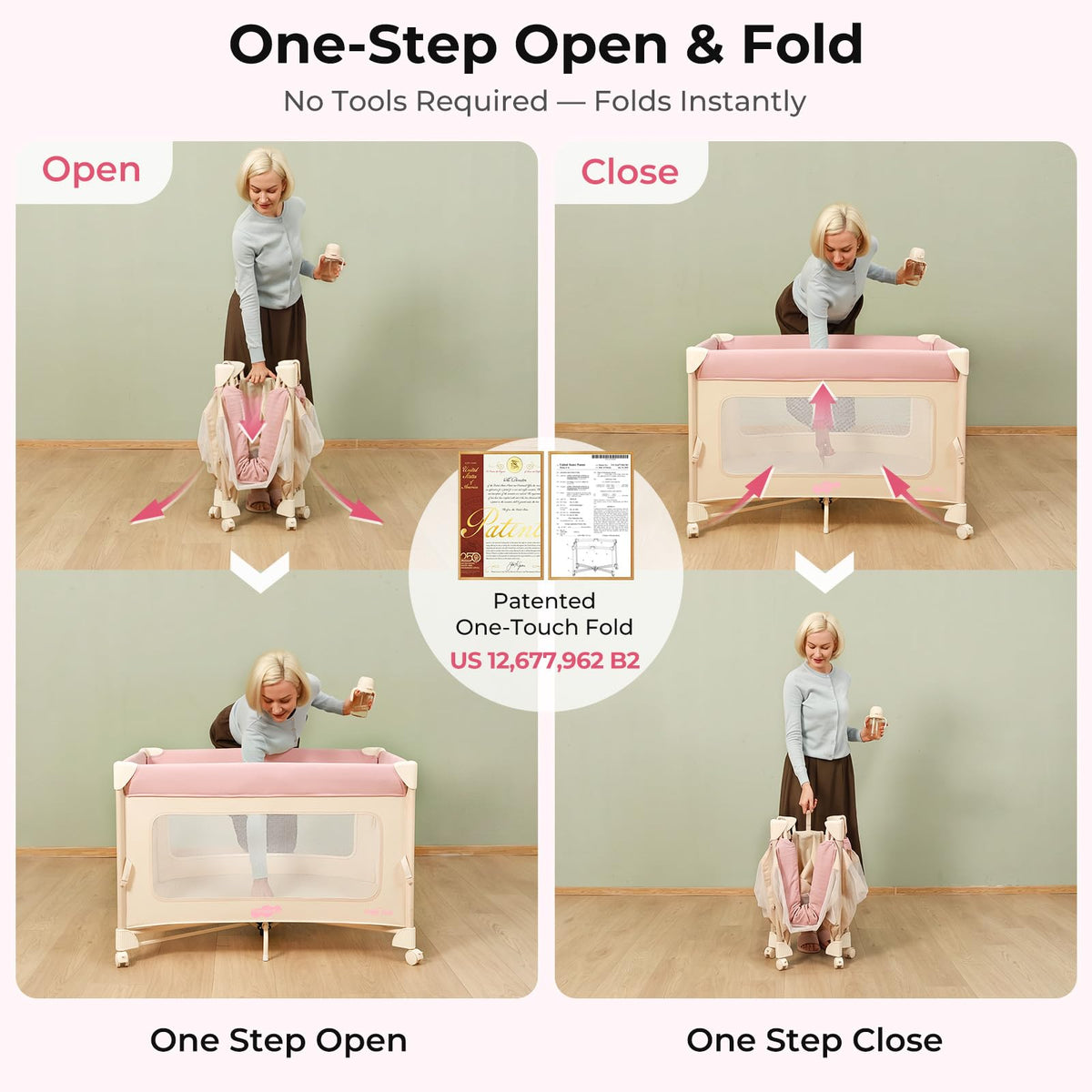 5 in 1 Pack and Play Bedside Crib Playard with Mattress D6312