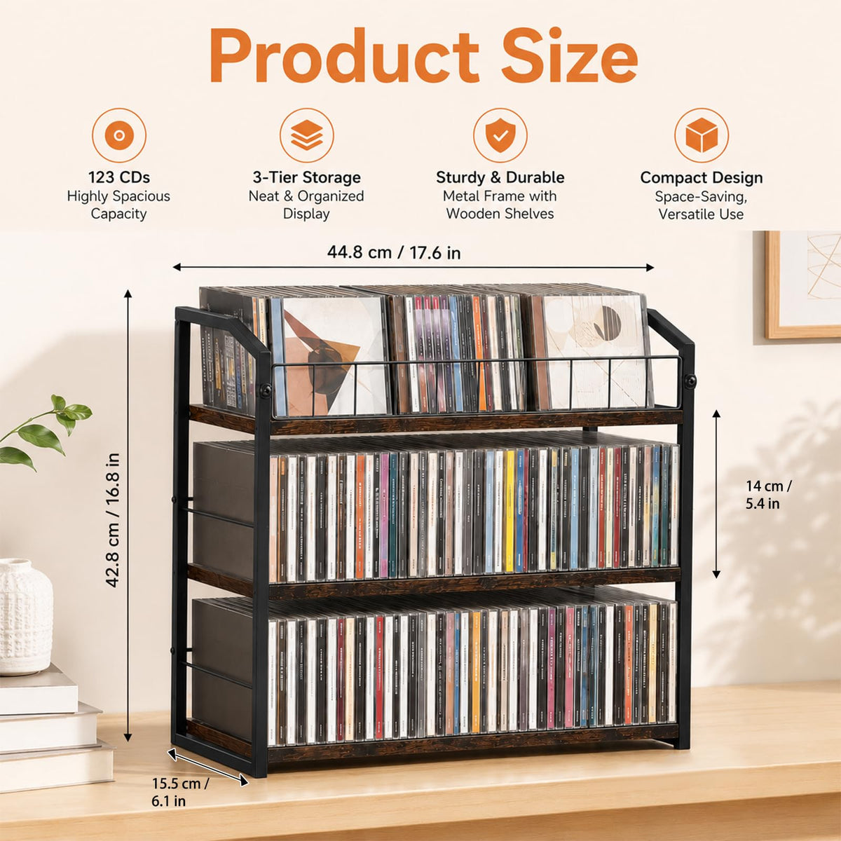3-Tier Metal and Wood CD Storage Rack L7849